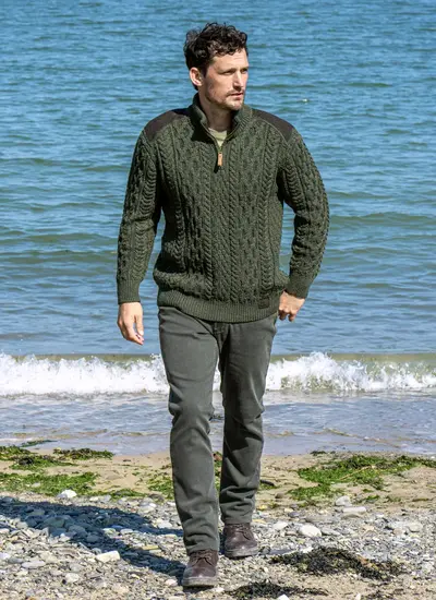 Tweed Patch Half Zip Sweater